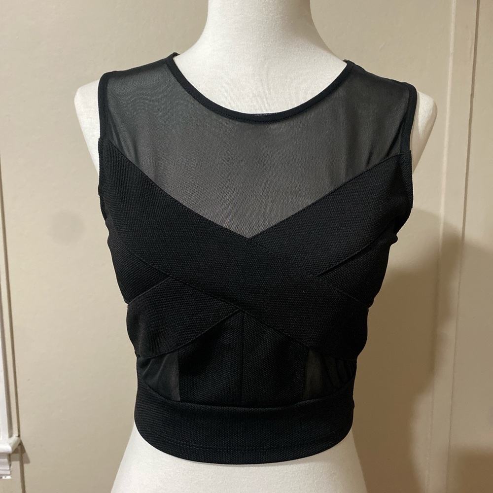 Urban Outfitters Black Mesh Bandage Crop Top, Size Small